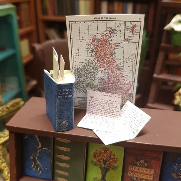 1:12 scale miniature concise Oxford English dictionary with props.