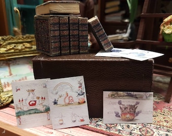 1.12 scale dollhouse miniature Alchemy bookset of 6 books and prints.