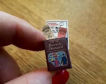 Handbook for the recently deceased dolls house 1:12 scale miniature with turnable  blank pages. Show tickets & flyer included.