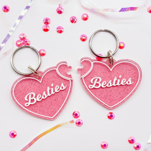 Besties Fit Together Heart Puzzle Pair Keychain | Laser Engraved Acrylic Keychain | Funny Gifts