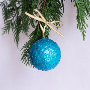 Turquoise Christmas Ornament - Blue Holiday Satin Sequin Ornament - Vintage Inspired Christmas Decor