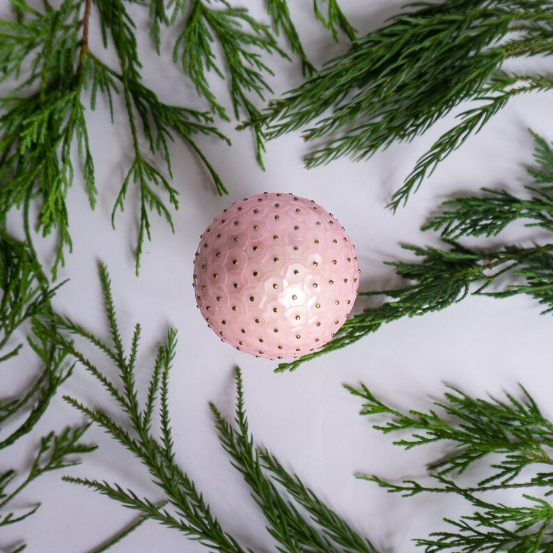 Pink Christmas Ornament Pale Pink Holiday Satin Sequin Ornament Vintage Inspired Christmas Decor image 2