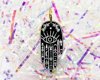 Palmistry Magic Hands Keychain | Laser Engraved Acrylic Keychain | Gift for Boho, Witchy & Goth