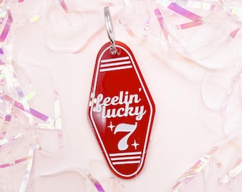 Motel Keychain - Retro Inspired Motel Keychain - Feeling Lucky Number 7