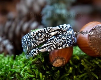 Odin's Ravens Ring. Huginn and Muninn Ring. Raven Ring. Viking ring. Odin. Viking Jewel. Pagan Jewellery. Viking wedding ring. Celtic