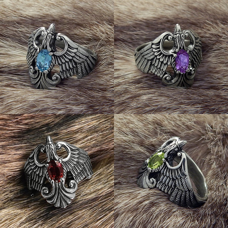 Phoenix Ring. Sterling silver Phoenix. Ring with gemstones. Etsy