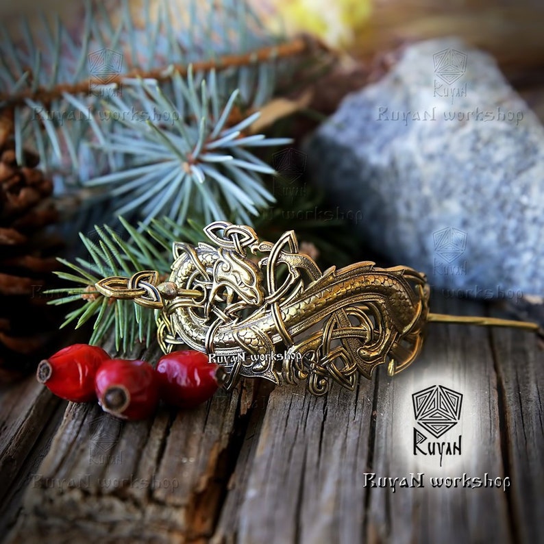 Hair clip Norse Viking Dragon Hairgrip Celtic Dragon Celtic Knot Hairclip J\u00f6rmungandr Dragon.