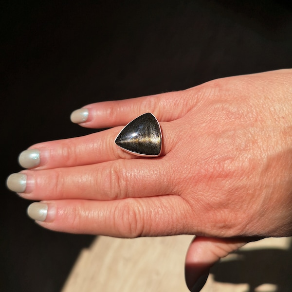 Bague en Obsidienne Dorée  sur métal Alpaca 2