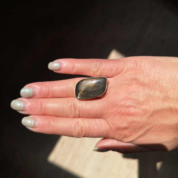 Bague en Obsidienne Dorée  sur métal Alpaca 3