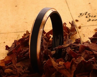 4mm Rose Gold and Black Tungsten Wedding Ring, 4mm Women’s Wedding Band, Gift for Her, Women’s Wedding Ring, Custom Ring, Handmade Jewelry