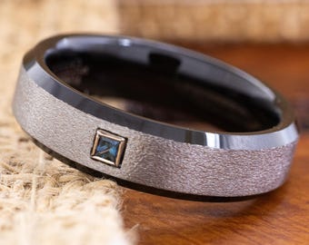 Blå safirvigselring, 6 mm ädelstensvigselring, personlig ring för honom och henne, födelsestensring