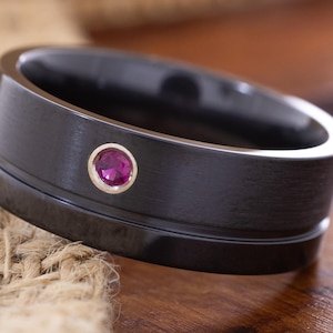 Customizable Gemstone Wedding Band, Choose Your Own Birthstone Ring, Black 8mm Tungsten Carbide Ring for Him and Her, Personalized Ring