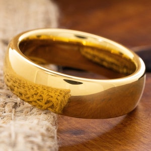 18k Yellow Gold Plated Tungsten Ring, 8mm Wedding Band for Him and Her, Engraved Customized Ring, Gift for Him and Her, Anniversary Ring