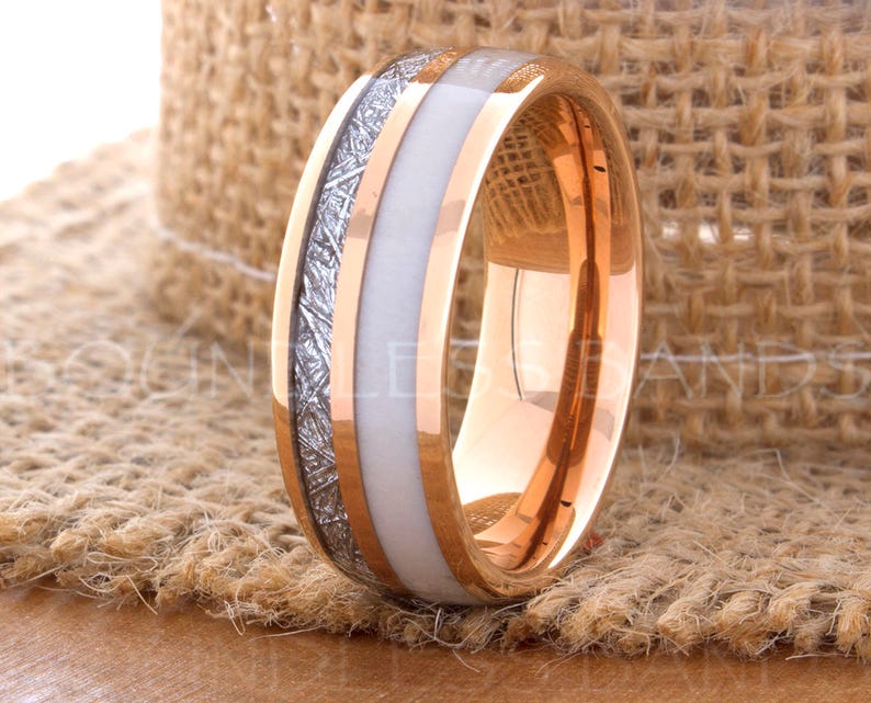 Tungsten Ring, Tungsten Wedding Ring, Meteorite Deer Antler Ring, Meteorite Tungsten Ring, Men Women Wedding Band, Personalized Ring, 8mm image 4