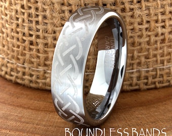 Celtic Pattern, Men's Tungsten Ring, Tungsten Ring, Men's Tungsten Band, Tungsten Wedding Ring, Men's Ring, Tungsten, Silver Men's Ring, 7mm