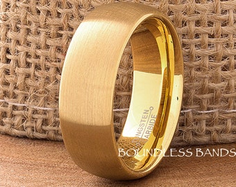 Tungsten Ring, Men's Women's Tungsten Wedding Band, Yellow Gold Tungsten Ring, Tungsten Band, Personalized Ring, Handmade Ring, 8mm Ring
