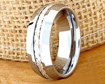 Braided Tungsten, Men's Tungsten Ring, Tungsten Ring, Men's Tungsten Band, Tungsten Wedding Ring, Men's Ring, Tungsten, Silver Men's Ring