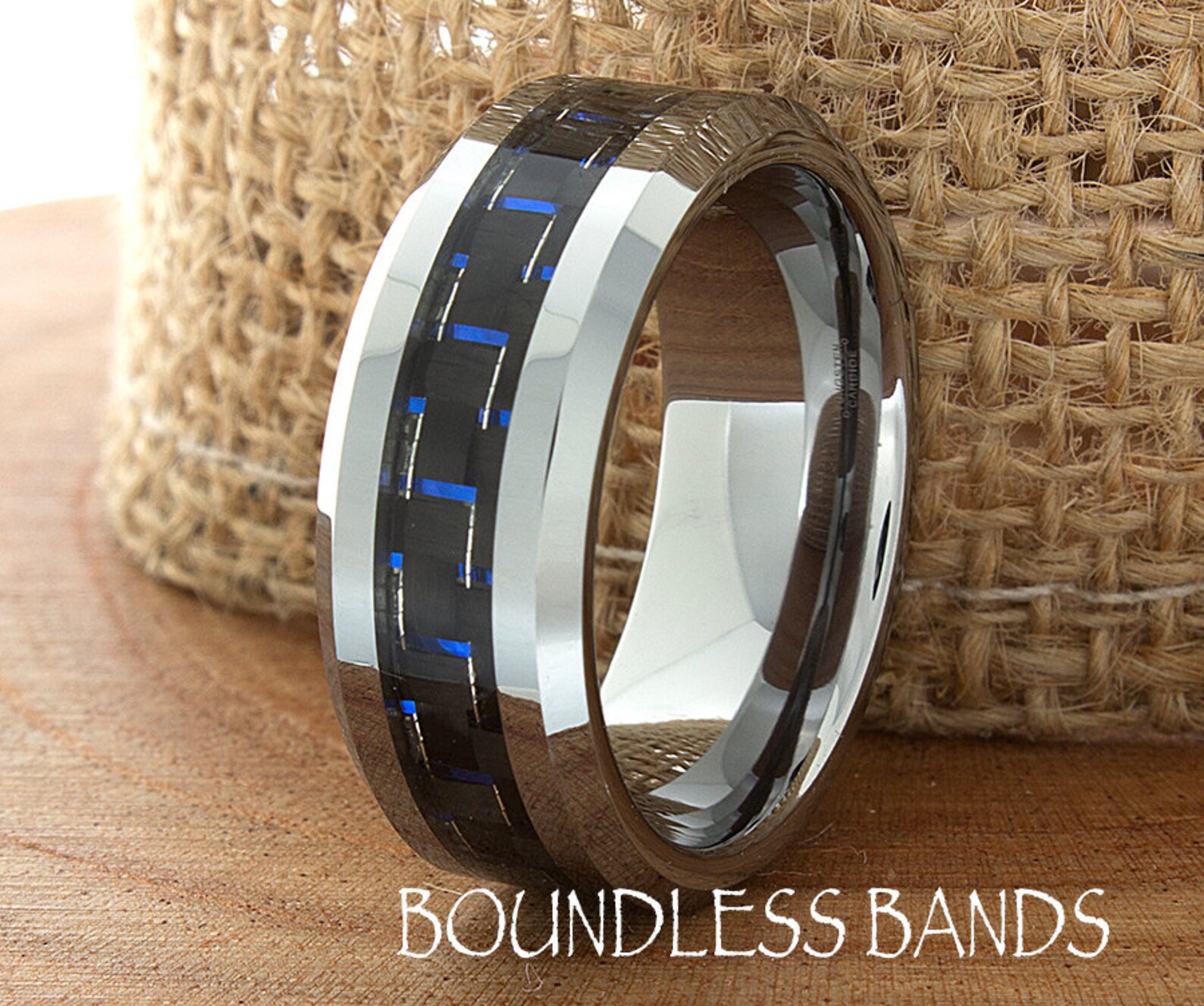 Blue Carbon Fiber Tungsten Wedding Ring 8mm Mens Wedding Band Etsy