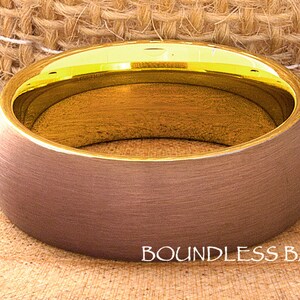 Tungsten Ring, Men's Tungsten Wedding Band, Brown Tungsten Ring, Yellow Gold Tungsten Ring, Tungsten Band, Personalized Ring, 8mm Domed image 2