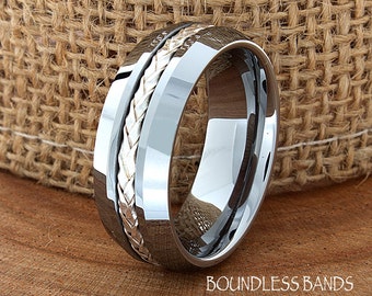 Braided Tungsten Beveled EdgesMen's Tungsten Ring, Tungsten Ring, Men's Tungsten Band, Tungsten Wedding Ring, Men's Ring, Tungsten, 8mm Ring
