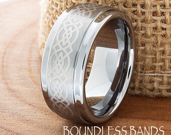 Celtic Knot, Men's Tungsten Ring, Tungsten Ring, Men's Tungsten Band, Tungsten Wedding Ring, Men's Ring, Tungsten, Silver Men's Ring, 9mm
