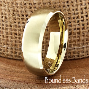Anel de tungstênio, aliança de casamento de tungstênio masculino, anel de tungstênio em ouro amarelo, faixa de tungstênio, anel personalizado, anel personalizado com alto polimento e cúpula