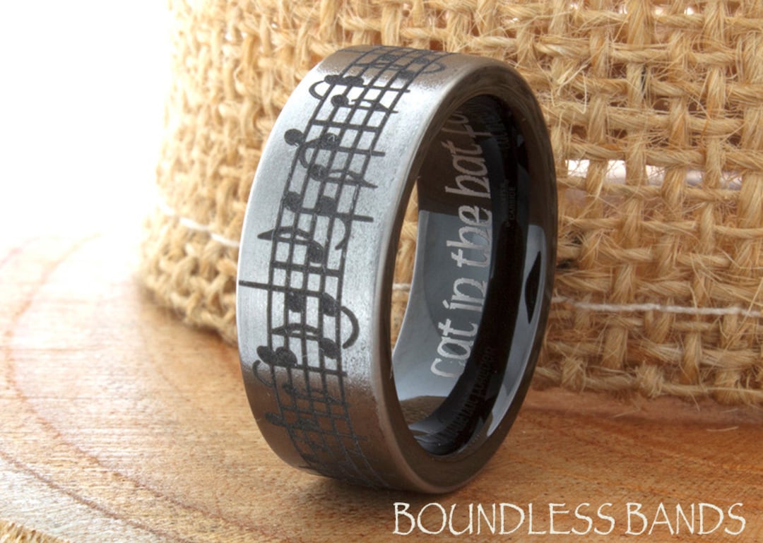 Tungsten Ring, Music Note Ring, Wedding Song Ring, Tungsten Music Band ...