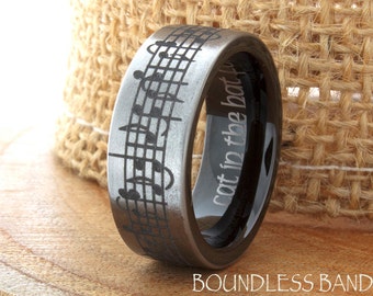 Tungsten Ring, Music Note Ring, Wedding Song Ring, Tungsten Music Band, Wedding Music Ring, Tungsten Music Ring, Musical Theme Ring