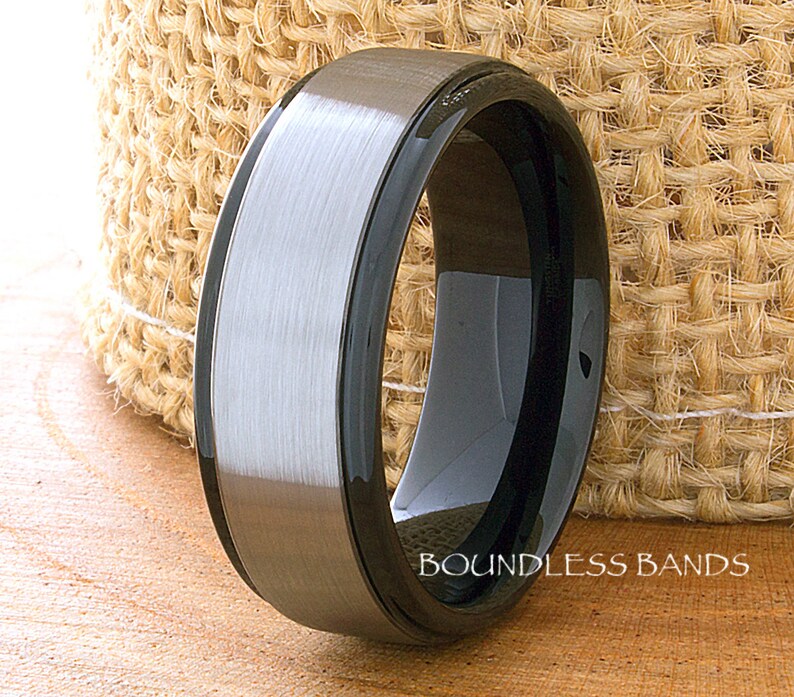 Men/'s Black Wedding Band 8mm Tungsten Ring Black Tungsten Ring Tungsten Tungsten Band Personalized Ring Men/'s Tungsten Wedding Band