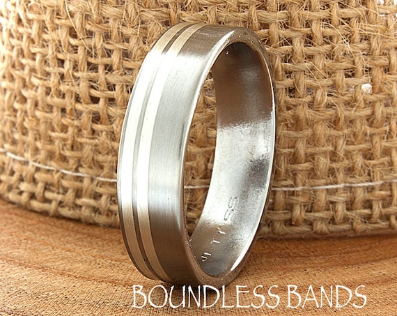 6mm Titanium Wedding Band Ring - Brushed Center, Polished Edge, Comfort Fit, Free Engraving, Gift Box (Size 6 Example)