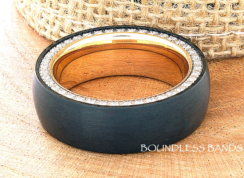 Tungsten Ring, Black Rose Gold Tungsten Ring, CZ Black Rose Ring, Anniversary Ring, Tungsten Black Wedding Band, Personalized Ring image 3