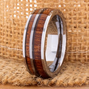 Wood Inlay Ring Silver Tungsten Ring Wood Wedding Band Dome Wedding Ring Promise Ring Women Men Tungsten Ring 8mm Free Engraving Custom Made 画像 2