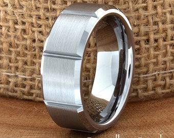 Tungsten Ring, Men's Tungsten Wedding Band, Men's Tungsten Wedding Ring, Silver Tungsten Ring, Tungsten, Beveled Edges, Personalized Ring