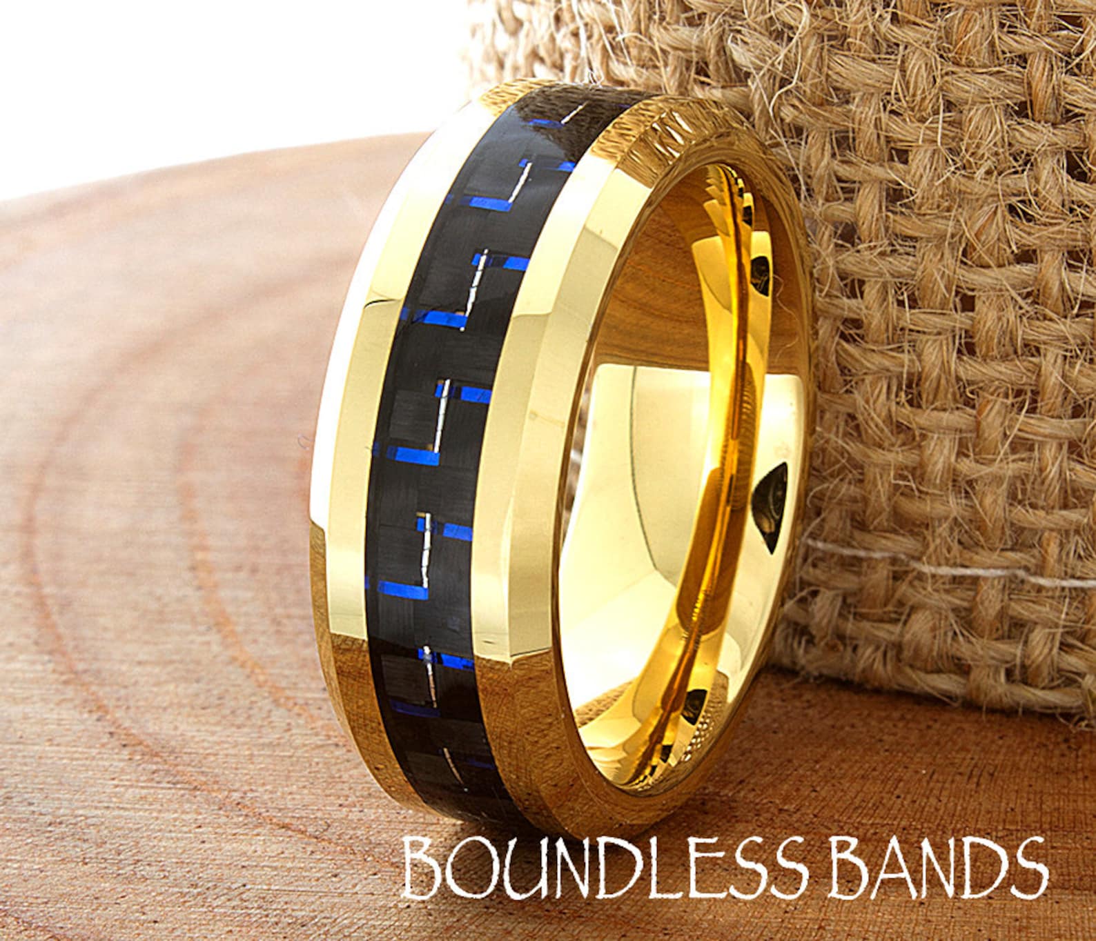 Carbon Fiber Tungsten Wedding Ring Yellow Gold Men's Etsy