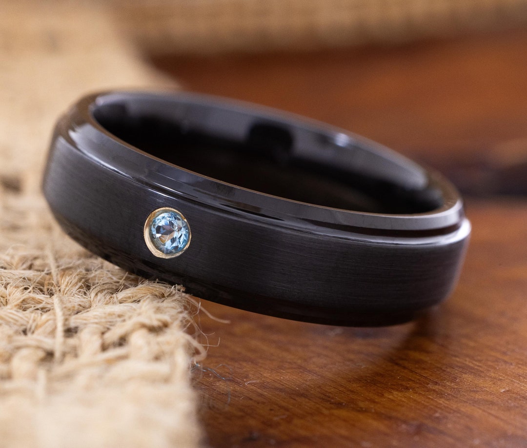 Customizable Gemstone Tungsten Ring for Him and Her, Birthstone Ring ...
