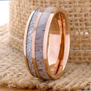 Tungsten Ring, Tungsten Wedding Ring, Meteorite Deer Antler Ring, Meteorite Tungsten Ring, Men Women Wedding Band, Personalized Ring, 8mm image 6