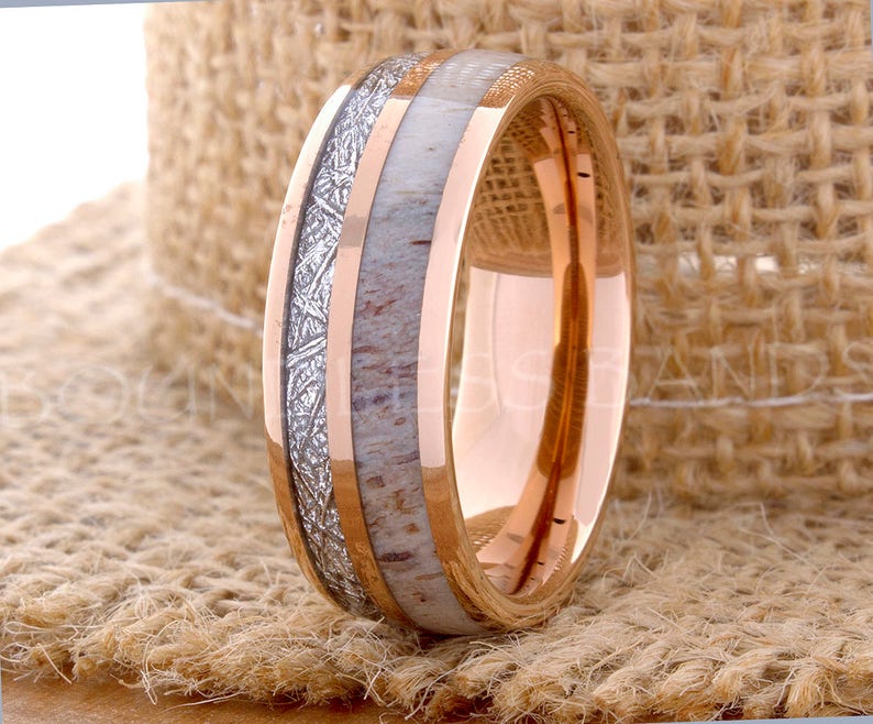 Tungsten Ring, Tungsten Wedding Ring, Meteorite Deer Antler Ring, Meteorite Tungsten Ring, Men Women Wedding Band, Personalized Ring, 8mm image 6