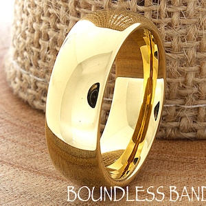 Anel de tungstênio, aliança masculina de tungstênio, anel de tungstênio dourado, anel de tungstênio em ouro amarelo, anel personalizado, cúpula altamente polida 7 mm