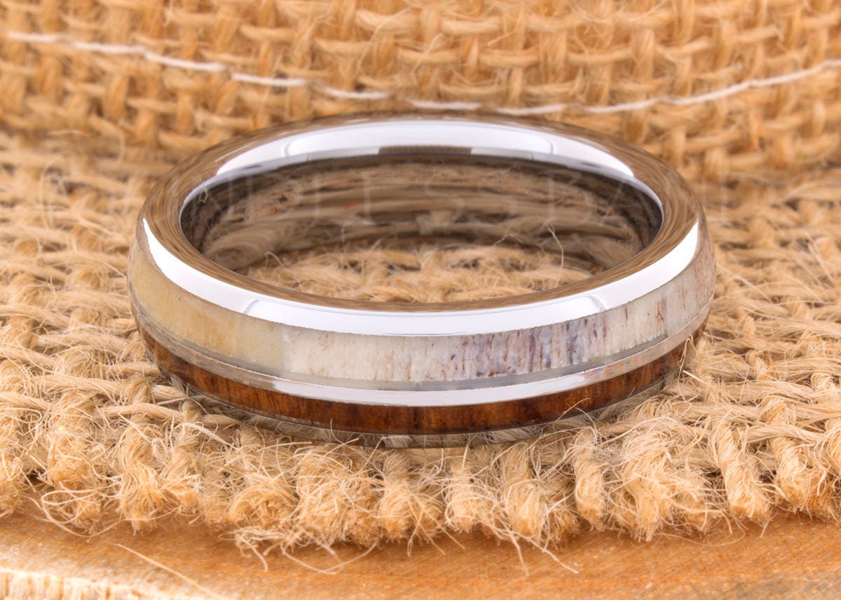 THREE KEYS JEWELRY 6mm 8mm Real Antler Imitated Meteorite Inlay Rose Gold  Tungsten Wedding Ring Band Silver price in UAE,  UAE