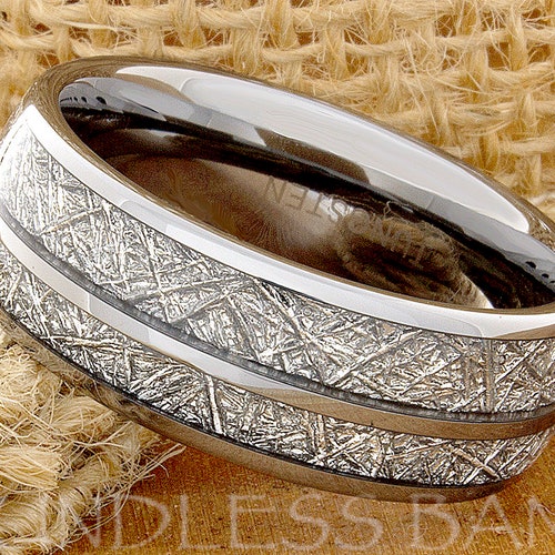 8mm Meteorite Tungsten Ring, Mens Meteorite Ring, Mens Promise Ring, shops Anniversary Ring, Mens Tungsten Ring, Engraved Tungsten Ring