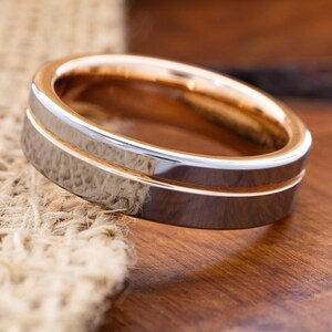 High Polished 7mm Rose Gold Groove Tungsten Ring, Customizable Ring, Personal Engraving, Ring for Him and Her, Rose Gold Engagement Band