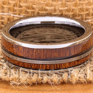Wood Inlay Ring Silver Tungsten Ring Wood Wedding Band Dome Wedding Ring Promise Ring Women Men Tungsten Ring 8mm Free Engraving Custom Made image 1