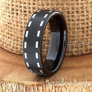 Modern Wedding Band Tungsten Stitches Ring Band Customized Tungsten Band Any Design Laser Engraved Ring Mens Tungsten Ring Mens Wedding Ring
