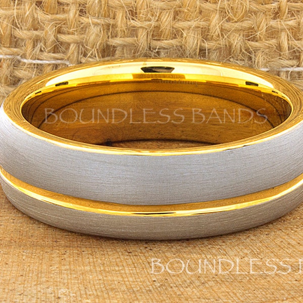 Tungsten Ring, Men's Tungsten Wedding Band, Silver Tungsten Ring, Yellow Gold Tungsten Ring, Tungsten Band, Personalized Ring, 7mm 18K