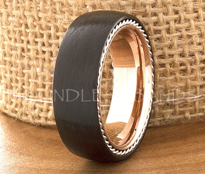 Tungsten Ring Tungsten Wedding Ring Mens Women/'s Wedding Band Promise Anniversary 8mm Black Rose Matching Ring Set Twisted Silver Rope Ring