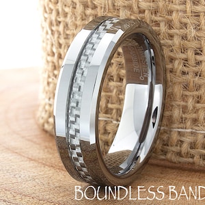 Tungsten Ring, Men's Tungsten Wedding Band, Grey Carbon Fiber Inlay, Men's Tungsten Ring, Tungsten Band, Tungsten, Men's Tungsten, 6mm image 1