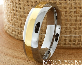 Two Tone Gold, Tungsten Ring, Men's Tungsten Wedding Band, Silver Tungsten Ring, Yellow Gold Tungsten Ring, Tungsten Band, Personalized Ring