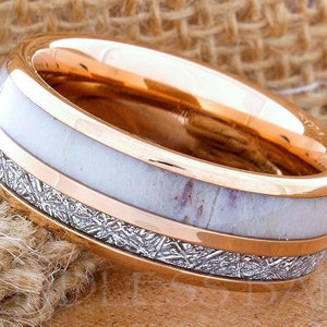 Tungsten Ring, Tungsten Wedding Ring, Meteorite Deer Antler Ring, Meteorite Tungsten Ring, Men Women Wedding Band, Personalized Ring, 8mm image 3