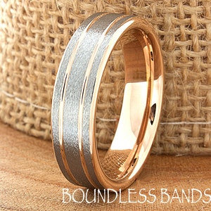 Tungsten Ring, Men's Tungsten Wedding Band, Men's Rose Gold Wedding Band, Silver Tungsten Ring, Tungsten, Tungsten Band, Double Grooved Ring