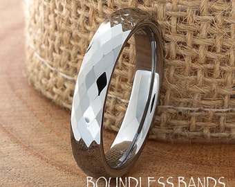 Anello di tungsteno maschile, anello di tungsteno, banda di tungsteno maschile, anello di nozze di tungsteno, anello maschile, tungsteno, anello da uomo d'argento, anello sfaccettato, 4mm